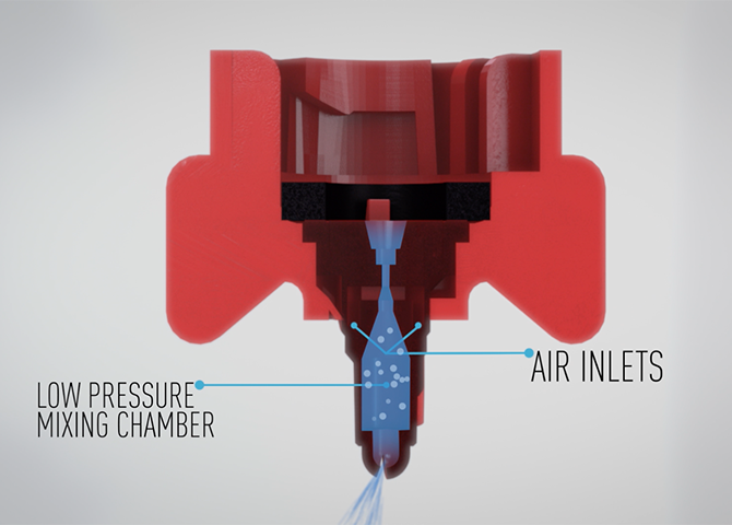 Nozzle showing the ait inlets and low pressure minxing chamber