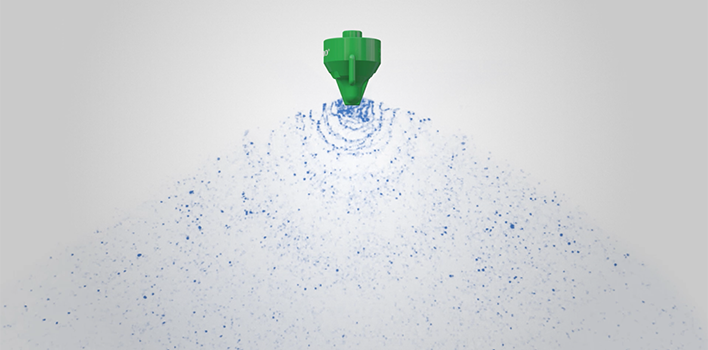 hypro, hf key features, green nozzle, in action with water spraying, white background, png