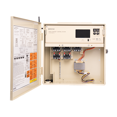 IntelliCenter Lite Pool Control System with interior door open showing components. 