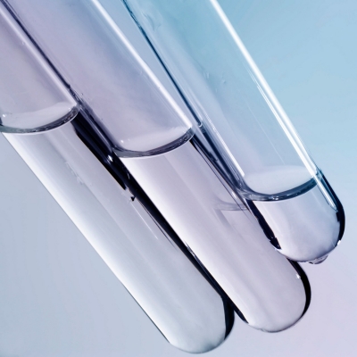 chemical tubes with water inside, blue-purple sheen